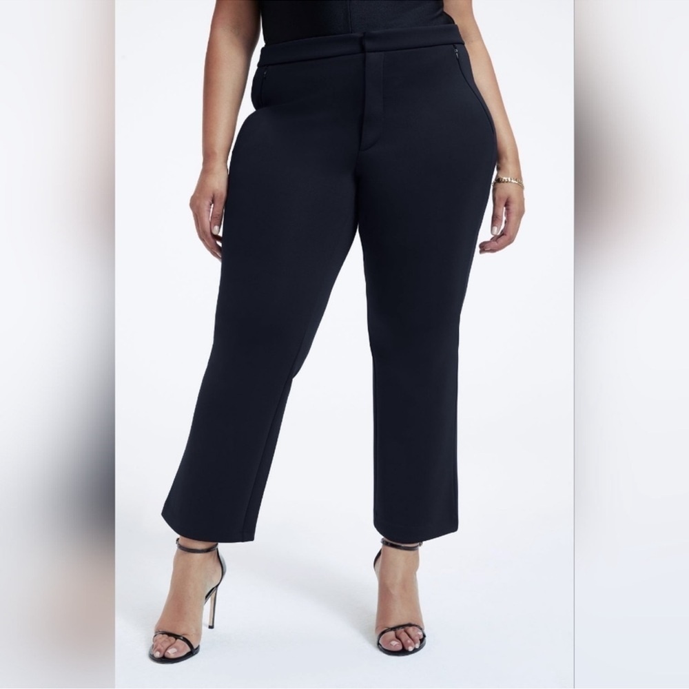 Good American Women’s Scuba Cropped Straight Trousers Black Curvy Plus Size 24